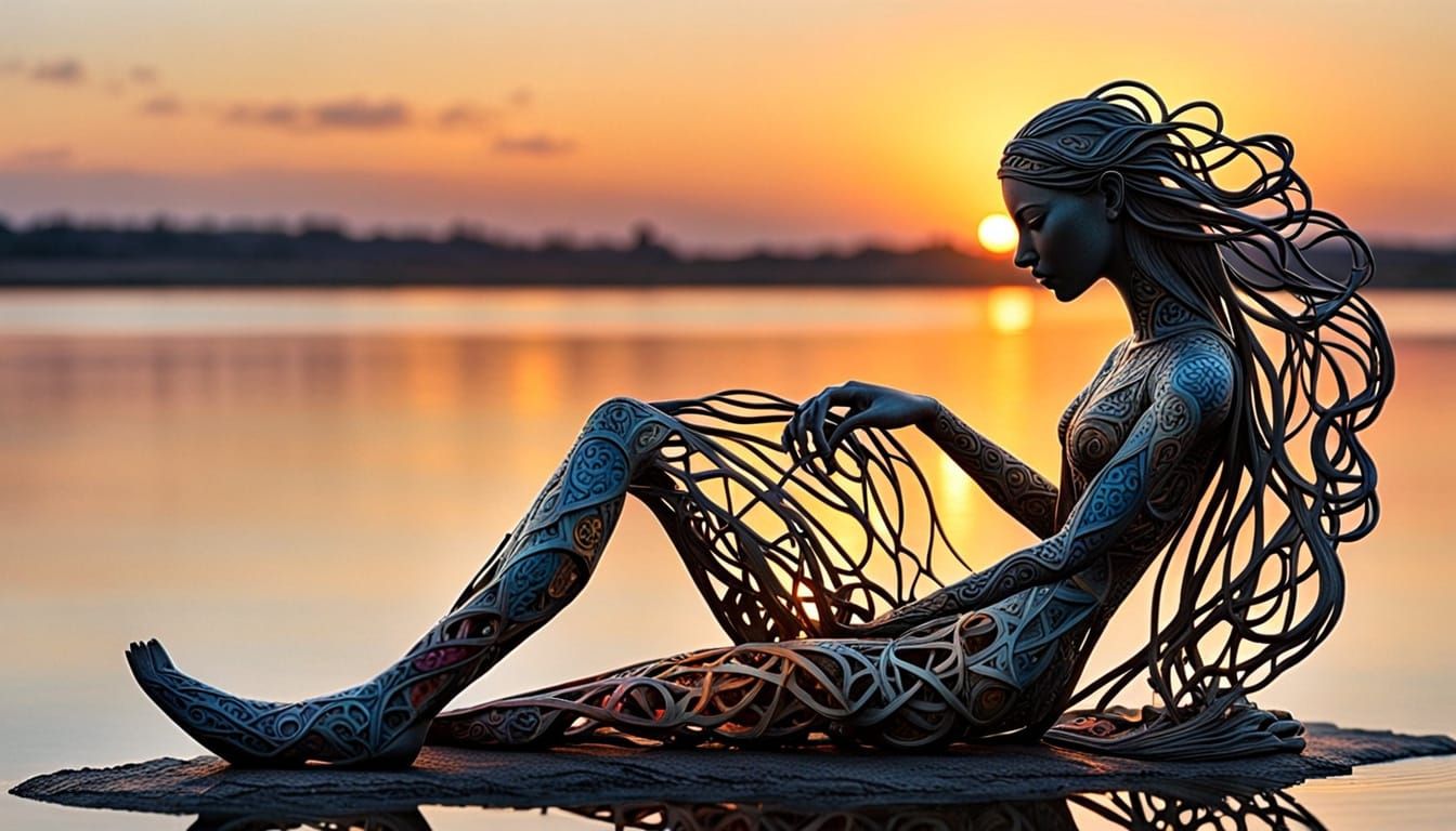 Surreal Fragmented Sculpture with Glowing Creatures and Symb...