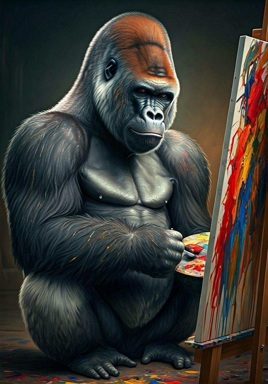 Silverback Gorilla as Abstract Expressionist Painter