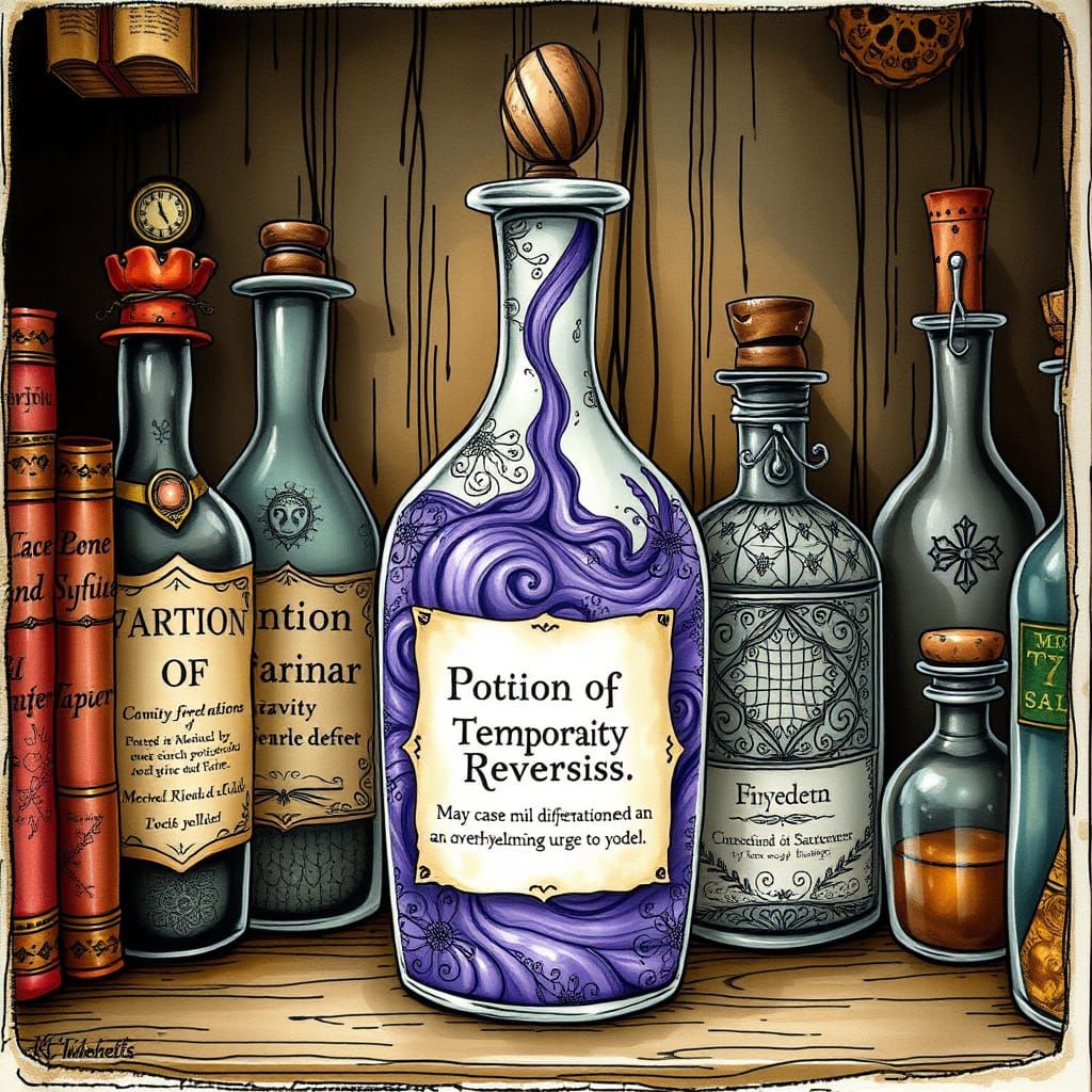Whimsical Apothecary Shelf in Fantasy Realism Style