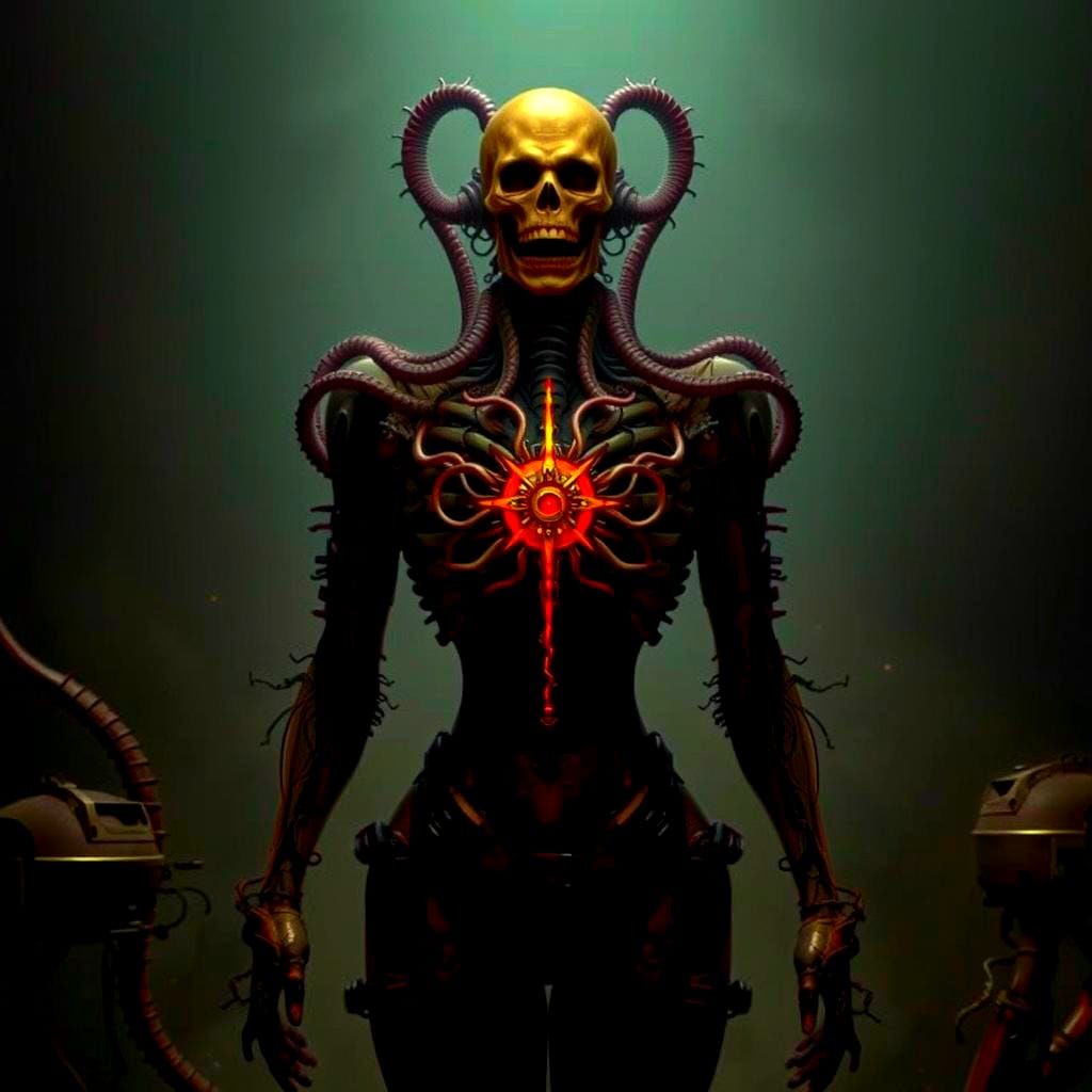 Biomechanical Cenobites in Neon Darkness