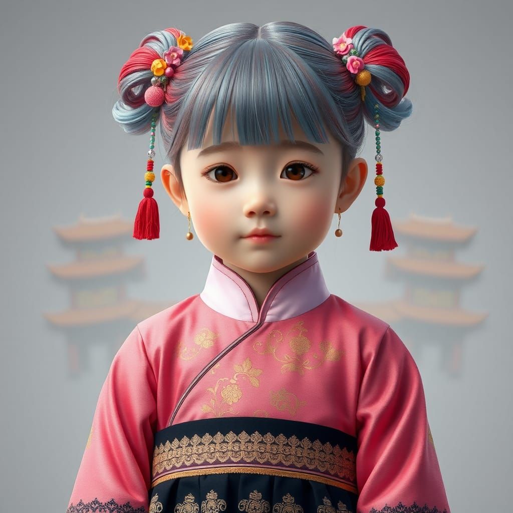 Girl in Pink Hanbok with Gold Embroidery