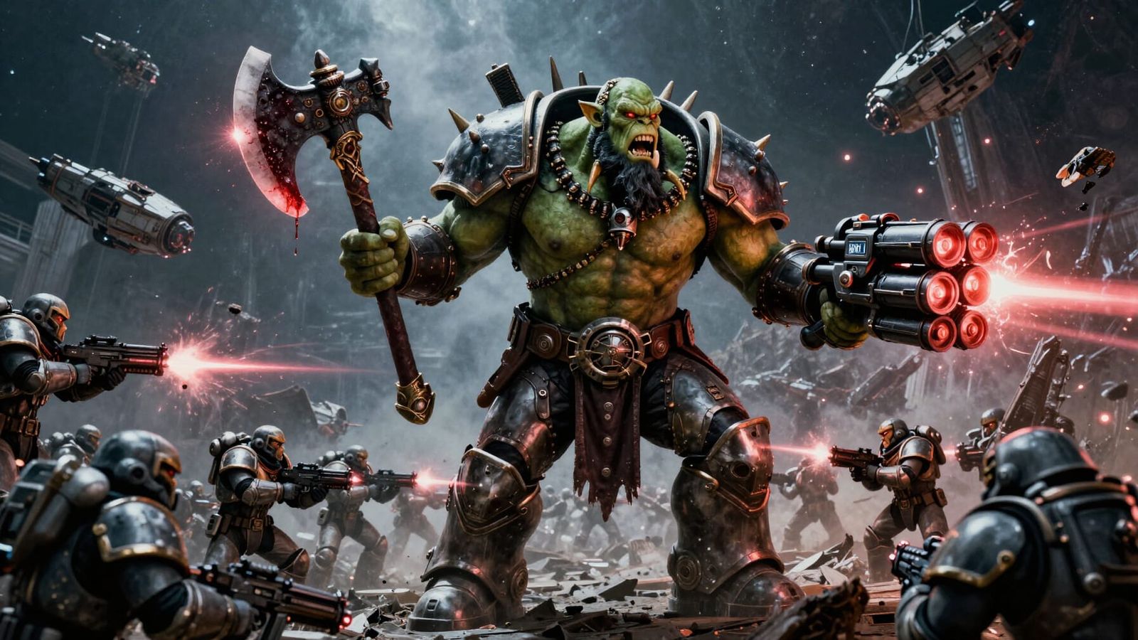 Gigantic Green Space Orc Warlord in Epic Battle