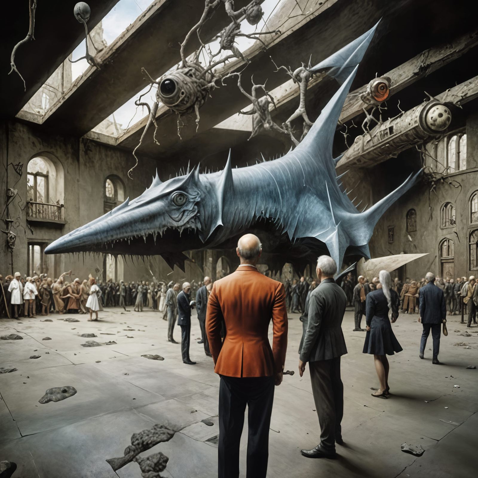 His Party (tall guy, white hair tailored jacket - foreground...