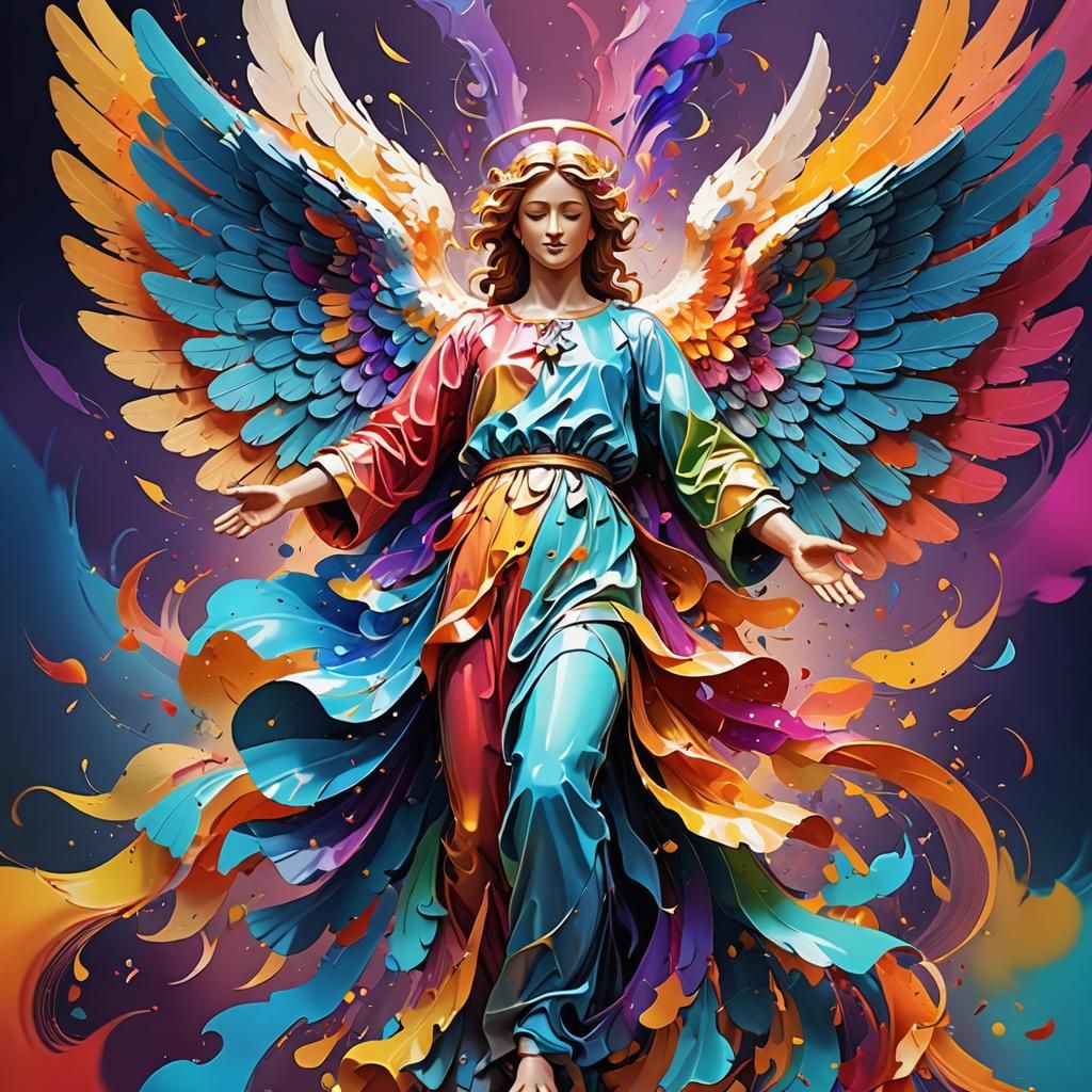 Abstract Angel Bursting with Vibrant Colors