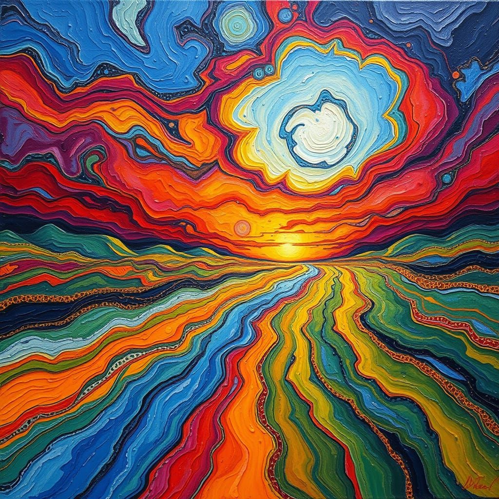 Dreamlike Landscape in Neo-Impressionist Oil Painting Style