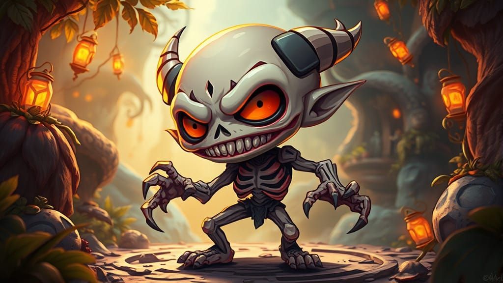 Chibi Undead Creature in Vibrant Fantasy Environment