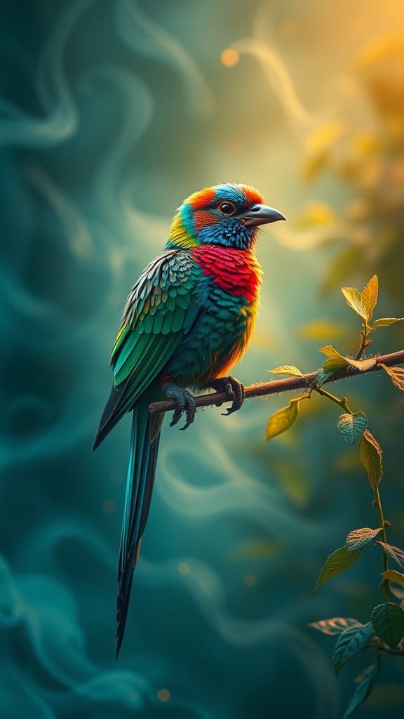 Exotic Bird in Ethereal Mist with Golden Light