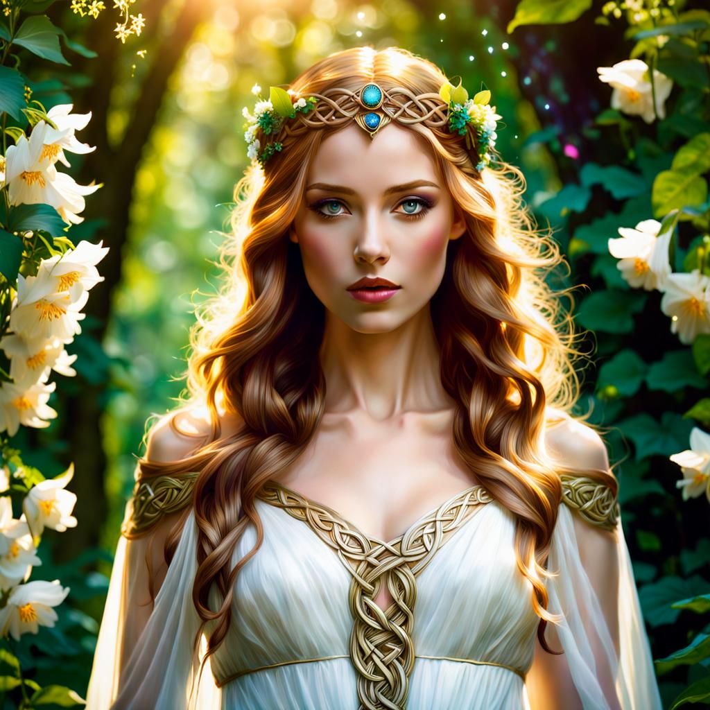 Aine: Celtic Goddess in Impressionistic Forest