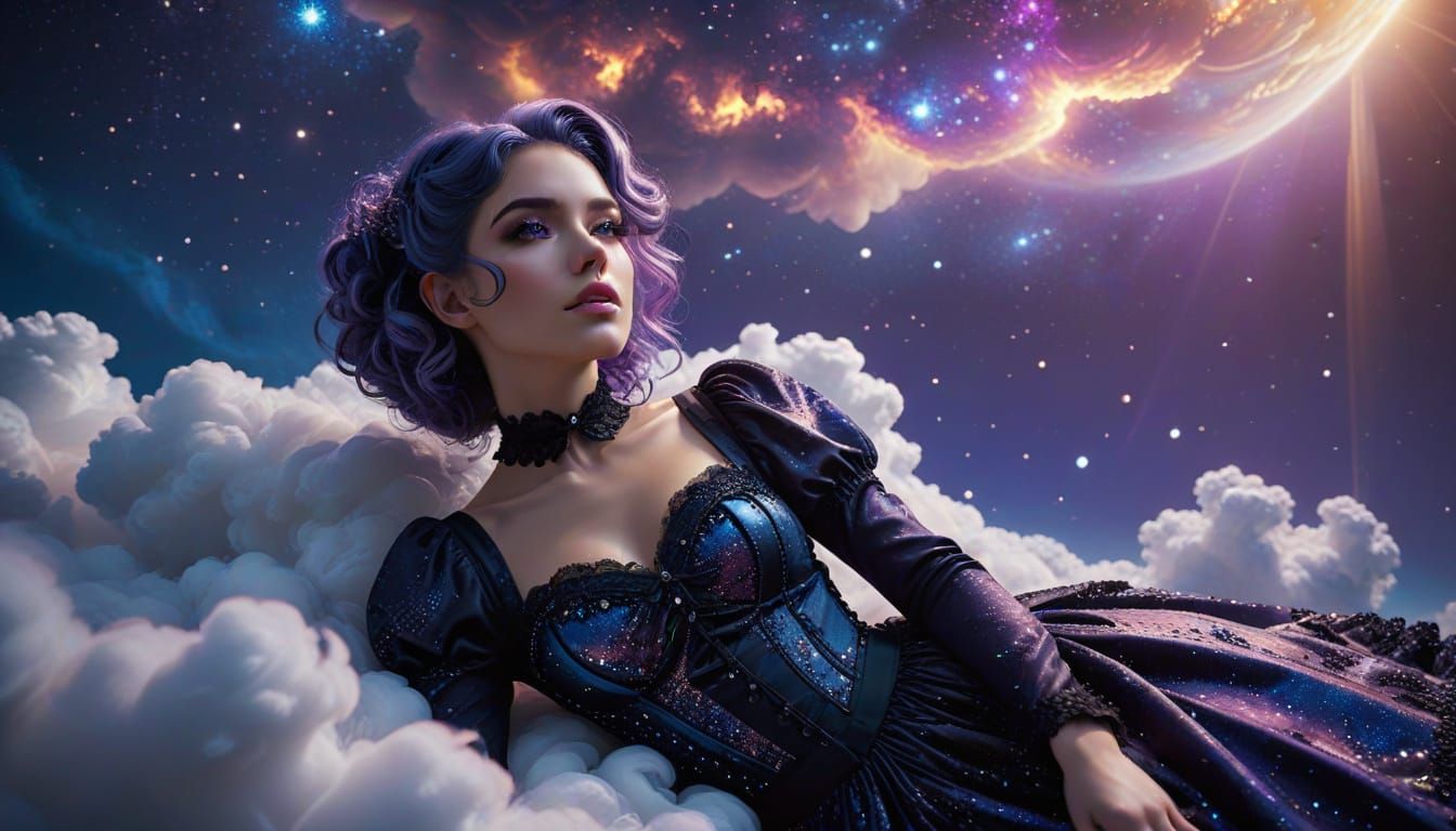 Ethereal Blue Skinned Goddess Basks in Milky Way Glow