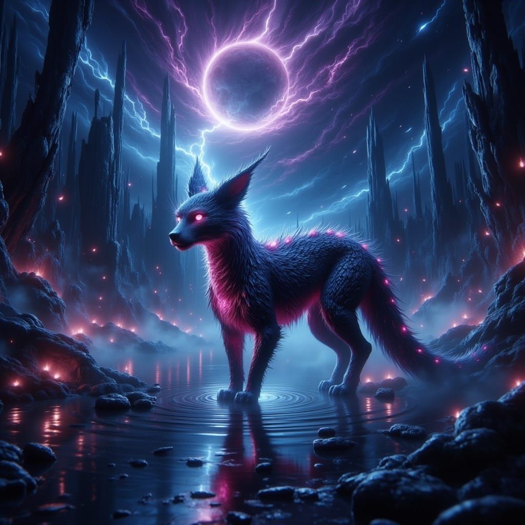 Majestic Lynx-Dragon in Enchanted Forest, Galaxy Sky