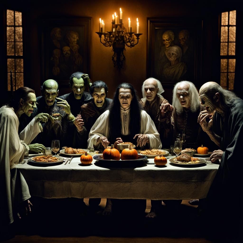 Halloween Last Supper with Dracula, Hyperrealistic