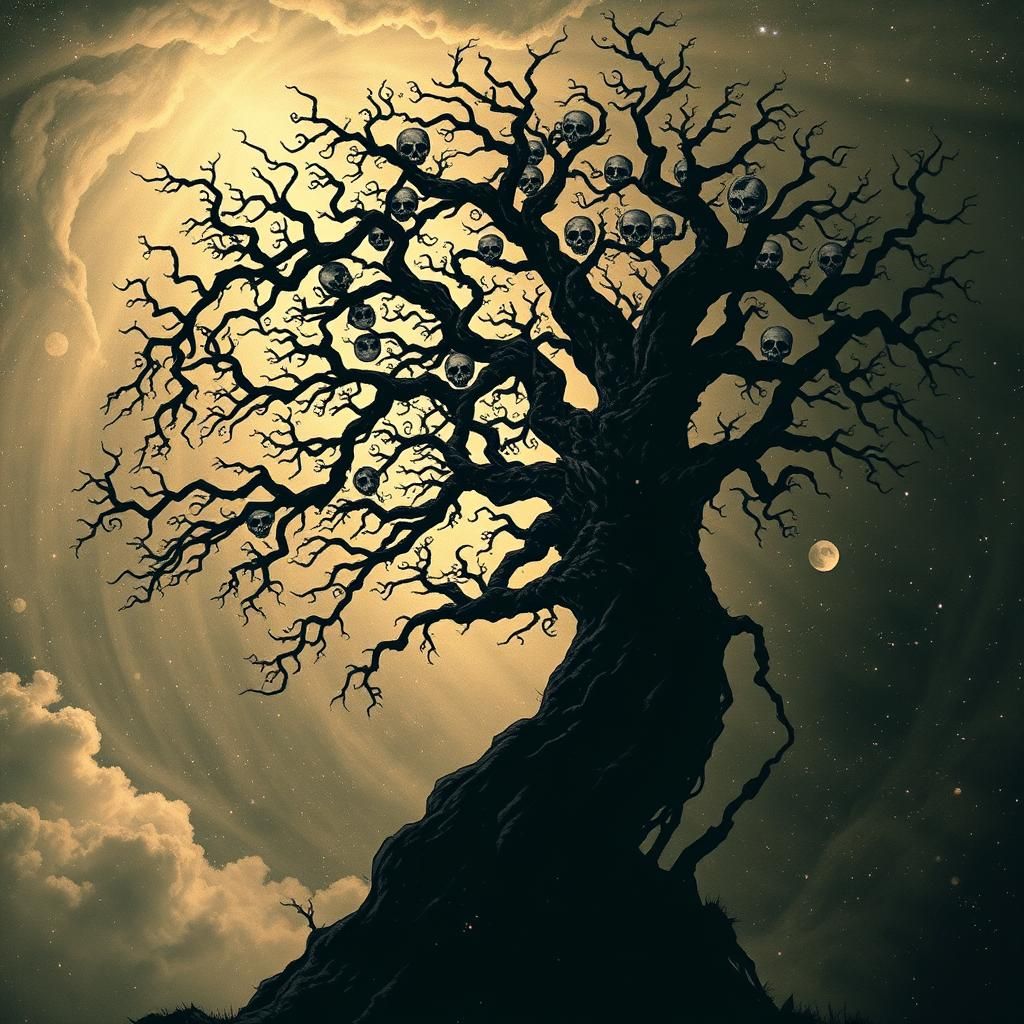 Cosmic Chaos: Death Tree in Double Exposure Style