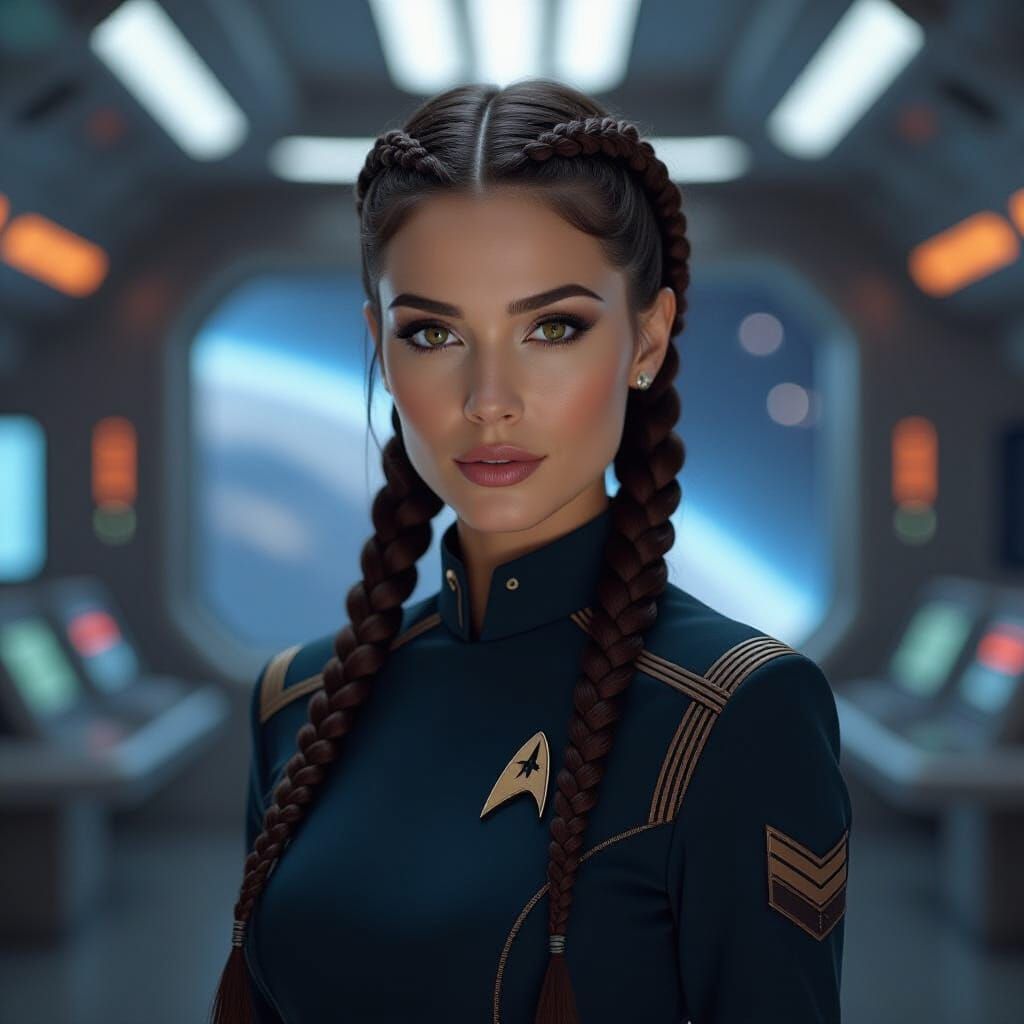 Cardassian-Human Hybrid Officer on Starfleet Bridge