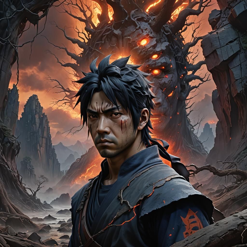 Sasuke Portrait in Dark Fantasy Matte Painting Style