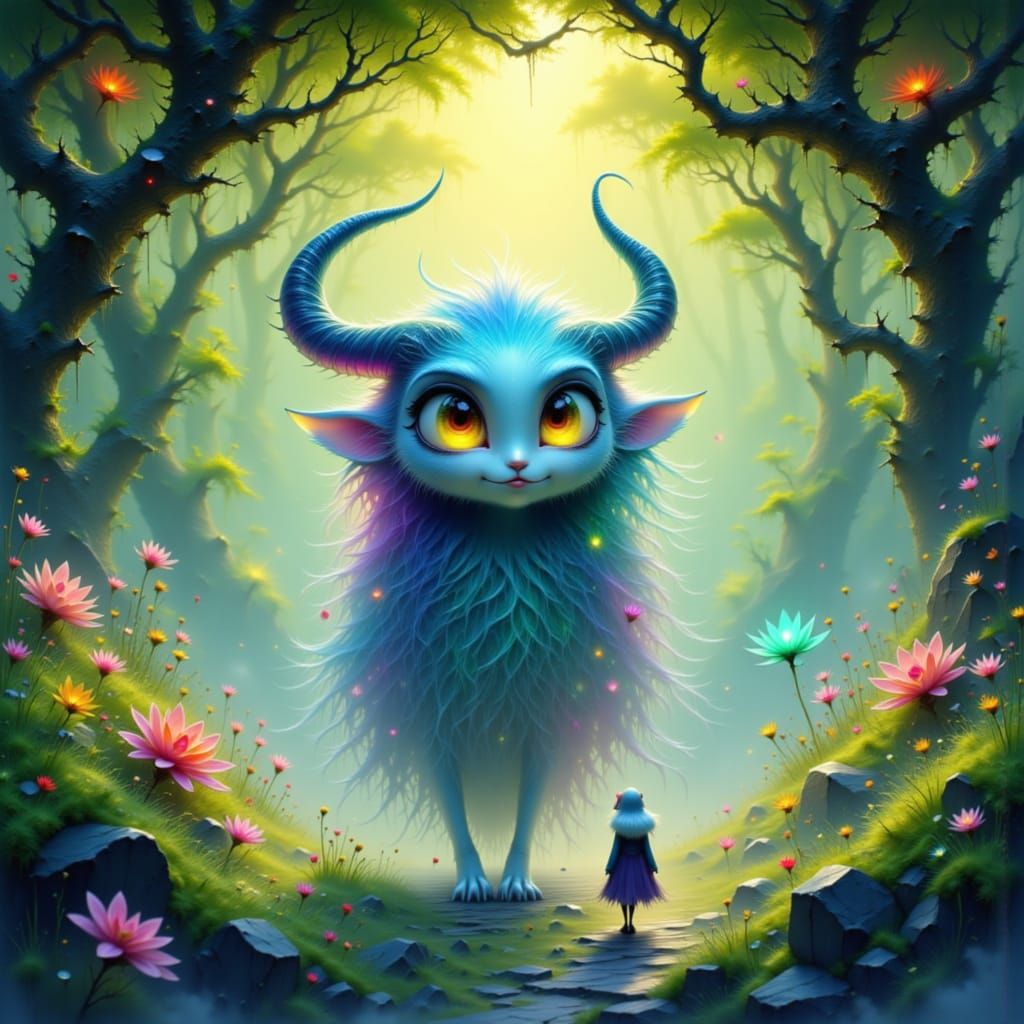 Ethereal Beast in Enchanted Glade: CGI Cartoon Style