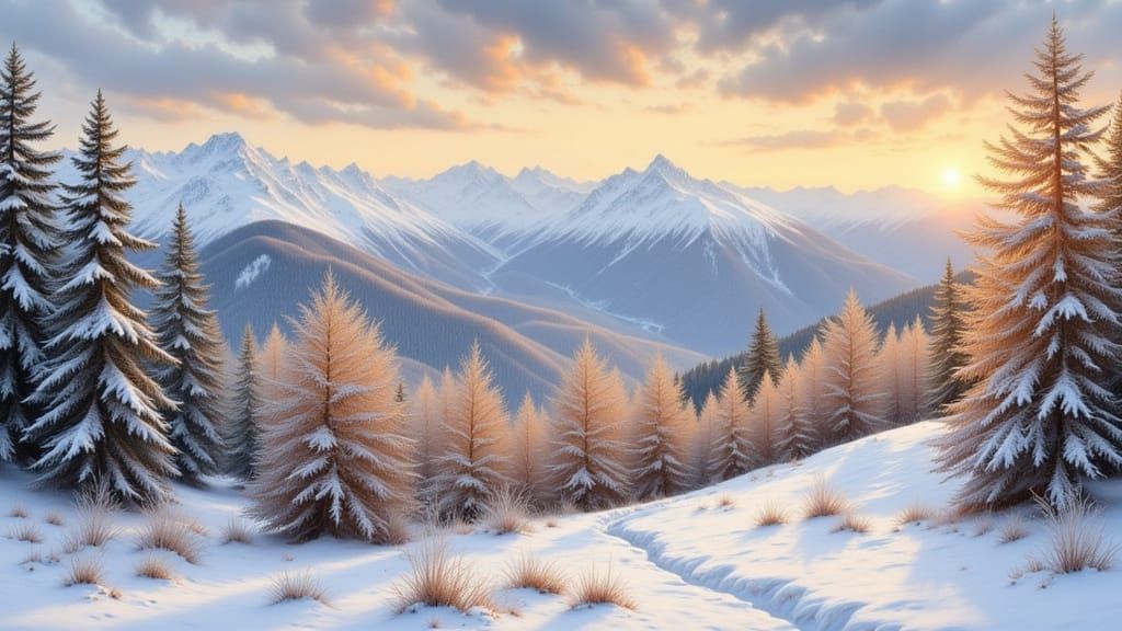 Watercolor Sunrise Over Snow-Covered Swiss Alps