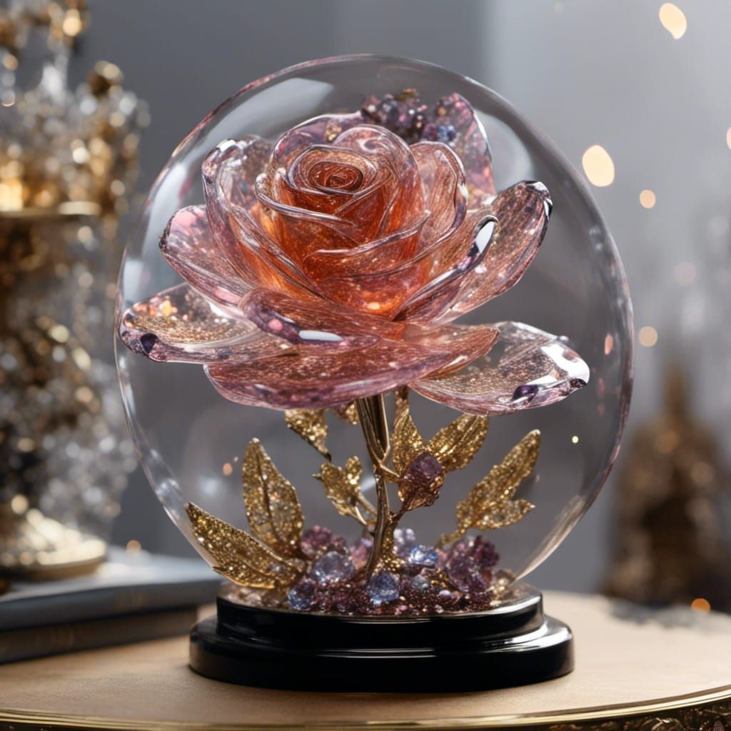 Iridescent Glass Rose with Twinkling Lights