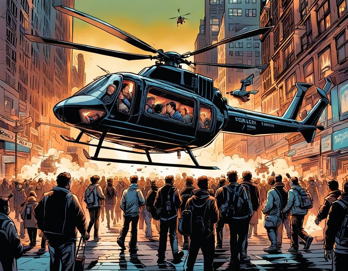 Helicopter Crash on Broadway in Comic Book Art