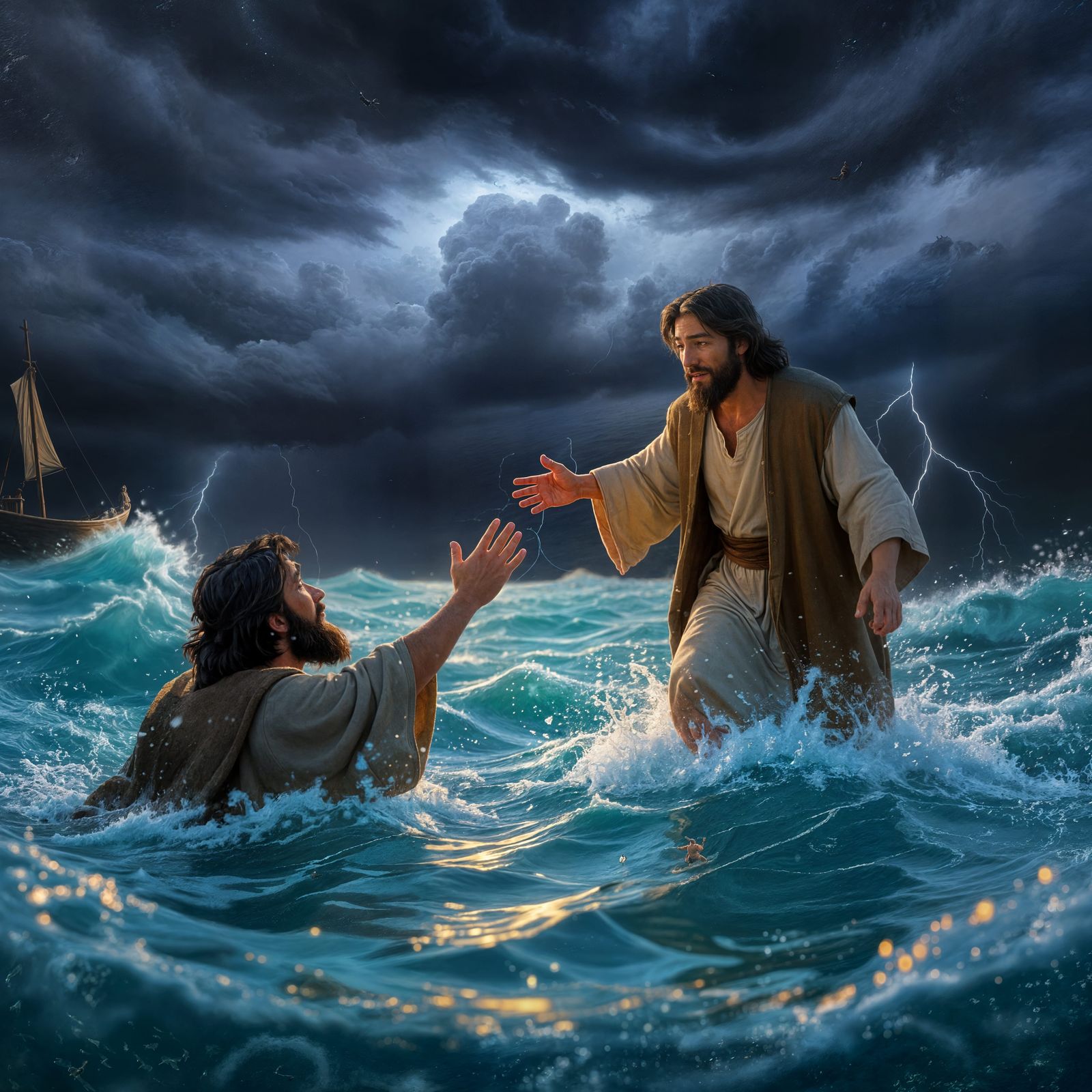 Apostle Peter Walking on Water to Jesus
