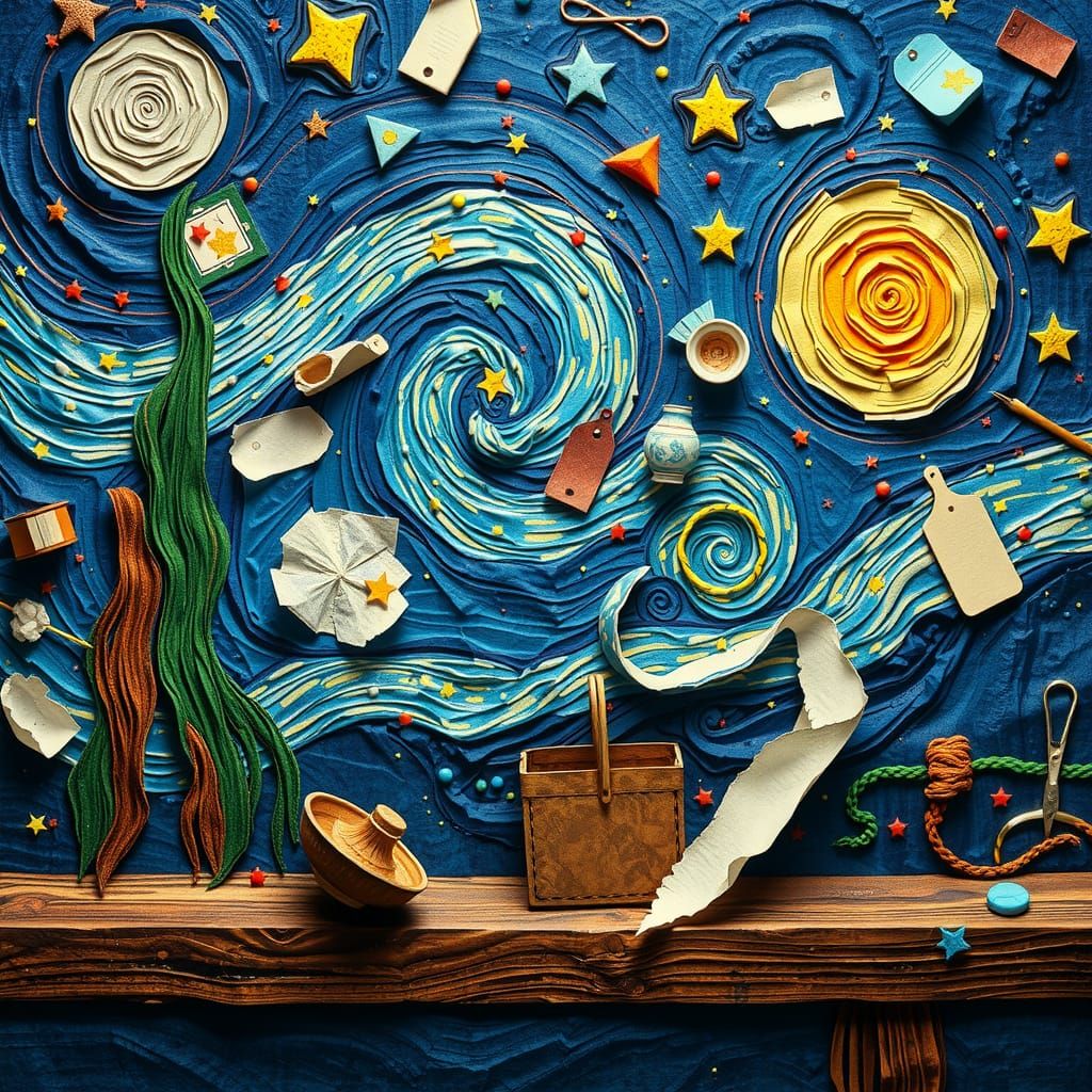 Van Gogh's Impasto Paper Art in Pixar Style