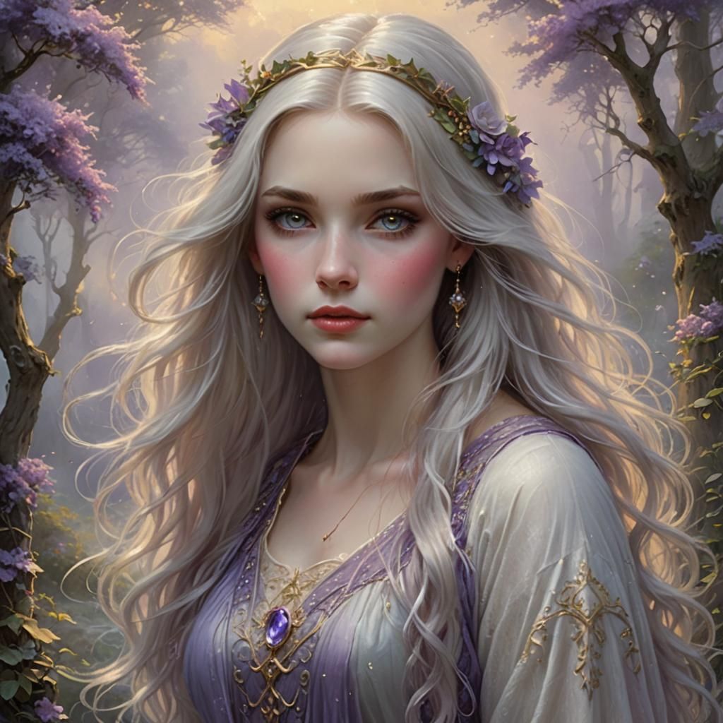 Ethereal Portrait of a Young Woman with Silver Hair