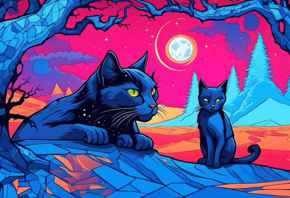 Black Cat Portrait in Gothic Comicbook Style