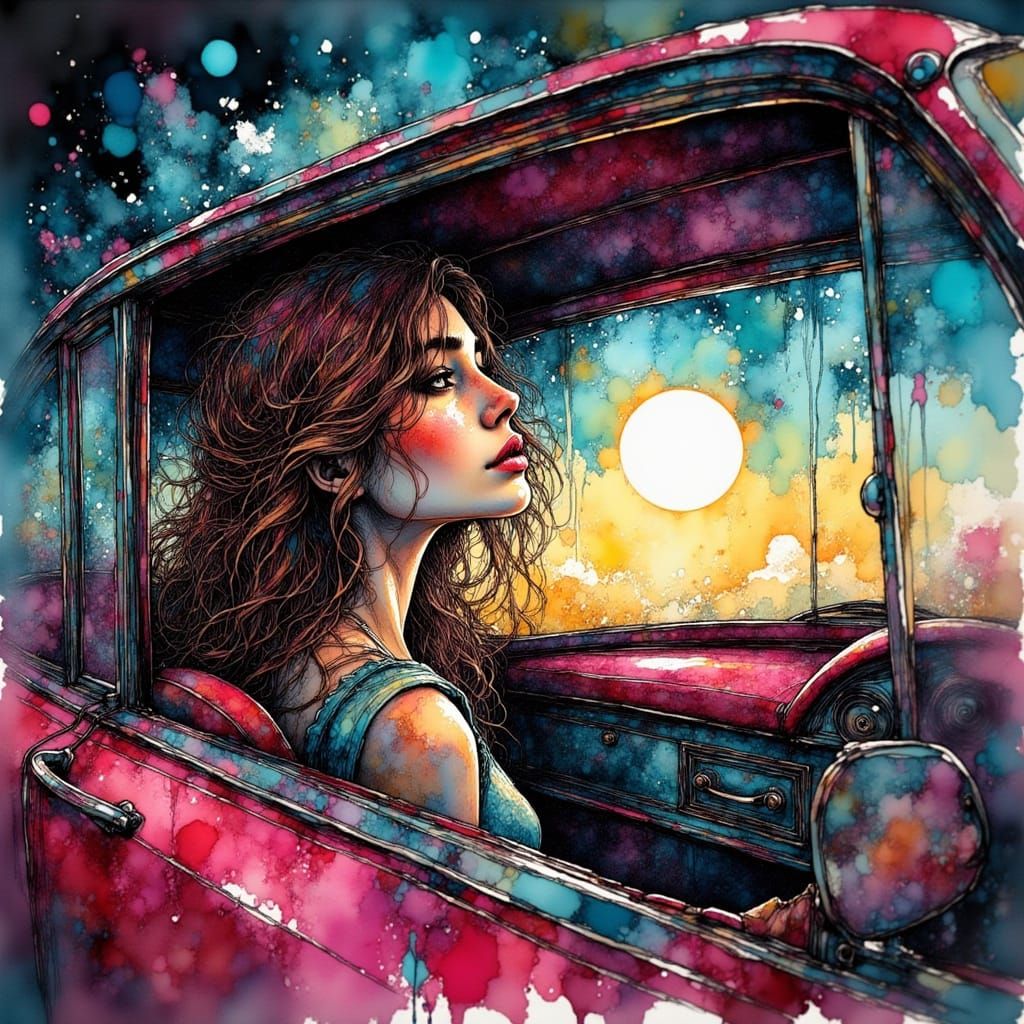 Vibrant Escape from Urban Shadows in a Colorful Ink Art Styl...