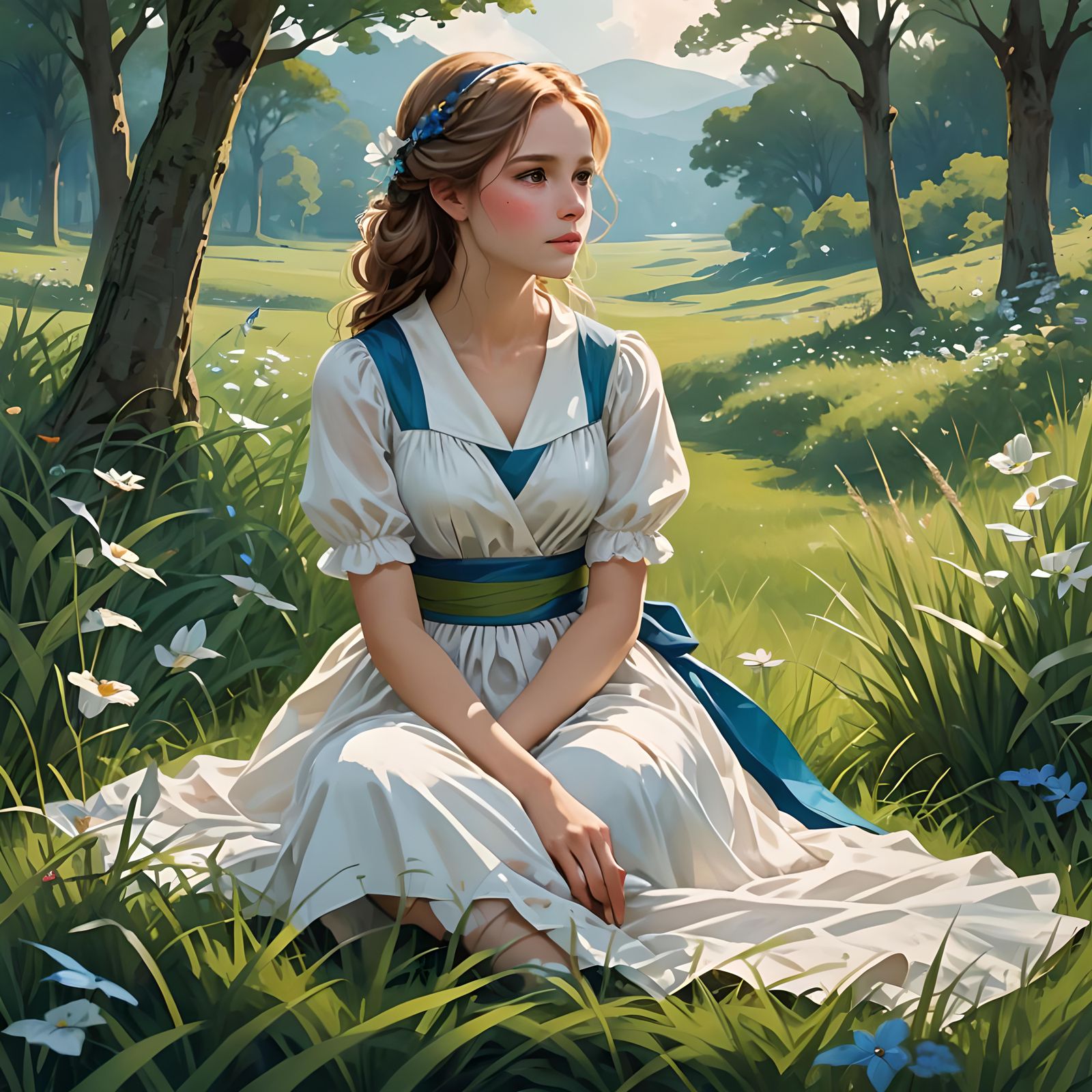 Enchanting Illustration of Grace in a Magical Landscape