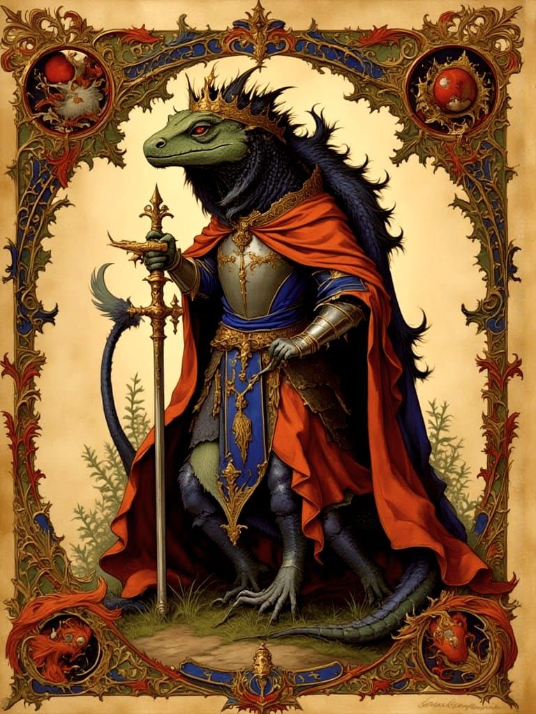 Medieval Lizard Man Playing Card