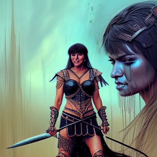 Xena Warrior Princess Portrait in Hyperdetailed Matte Painti...