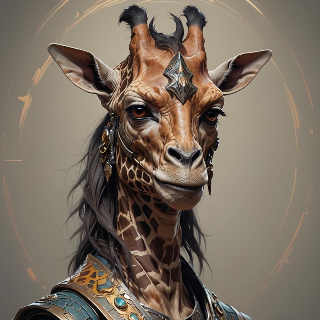 Wookie Klingon Giraffe Hybrid Portrait in Hyperdetailed Styl...