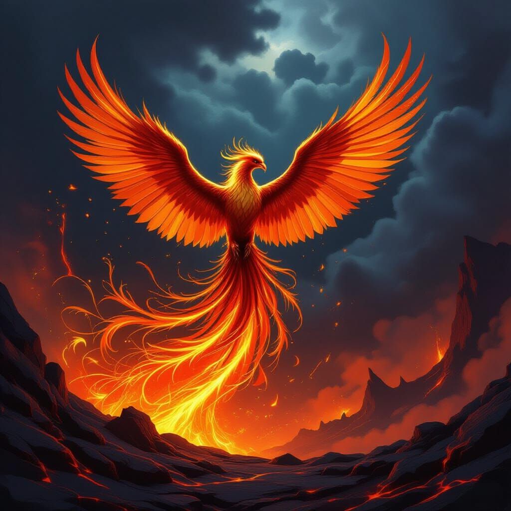 Majestic Phoenix Rises From Fiery Vortex