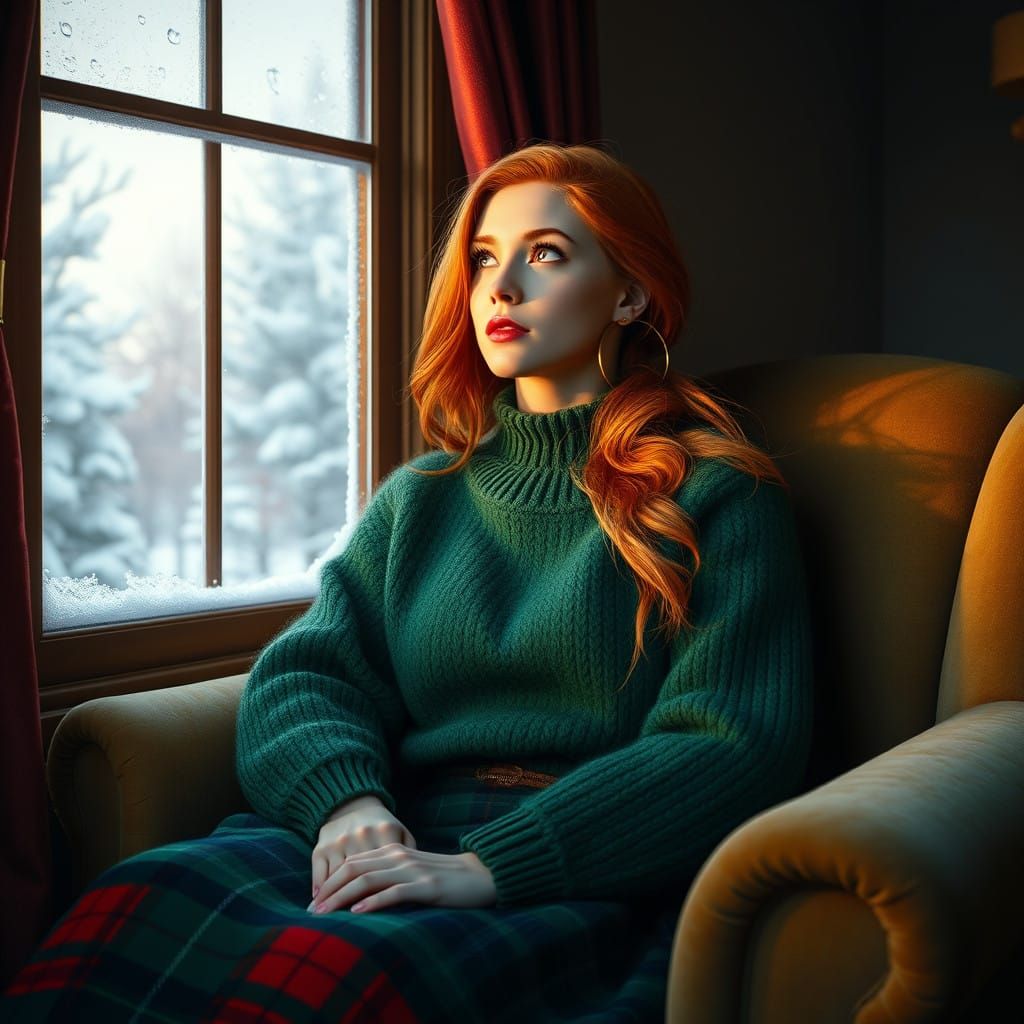 Serene Winter Goddess in Velvet Chamber