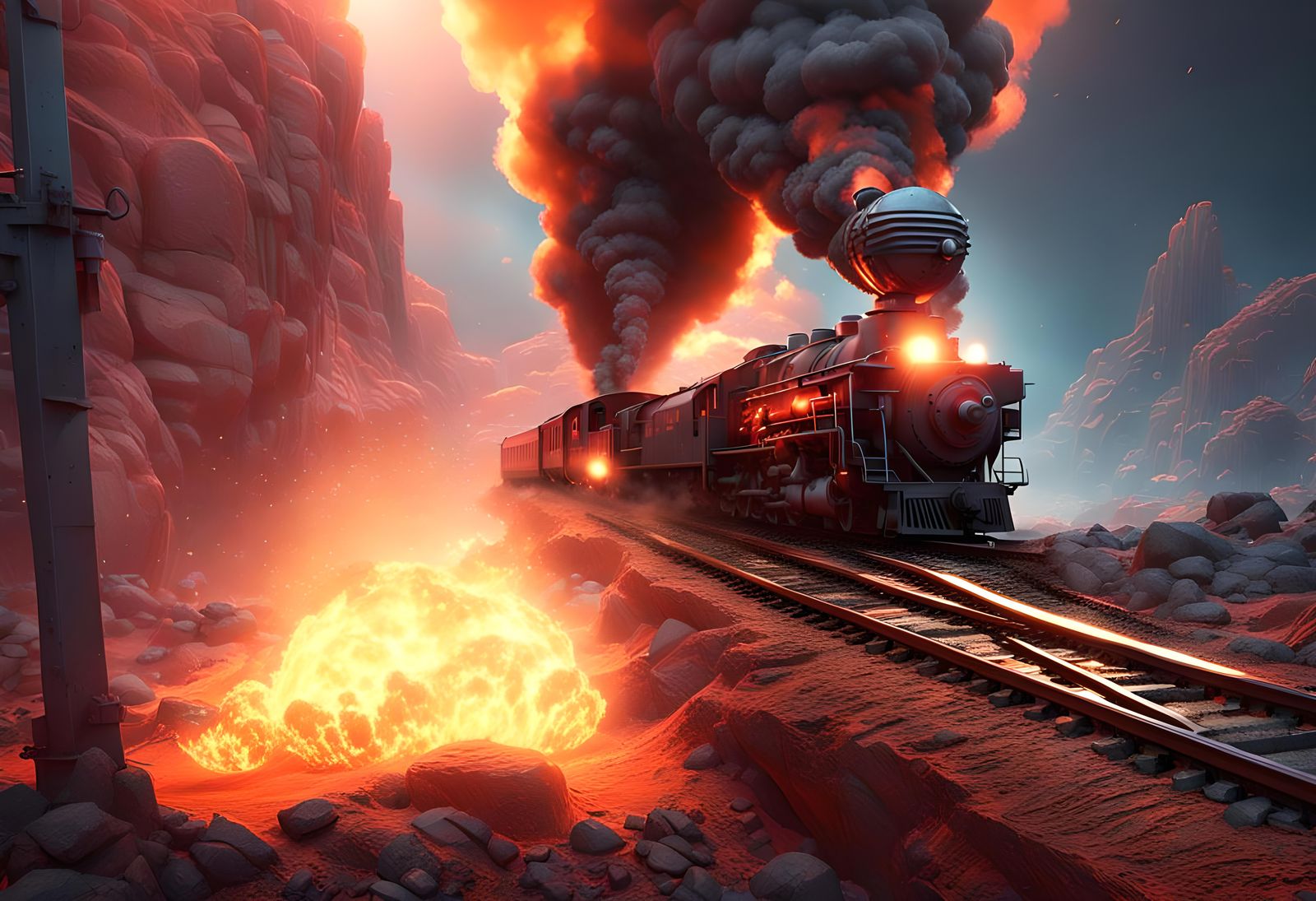 Train to Hell: Hyperrealistic Impressionist Masterpiece