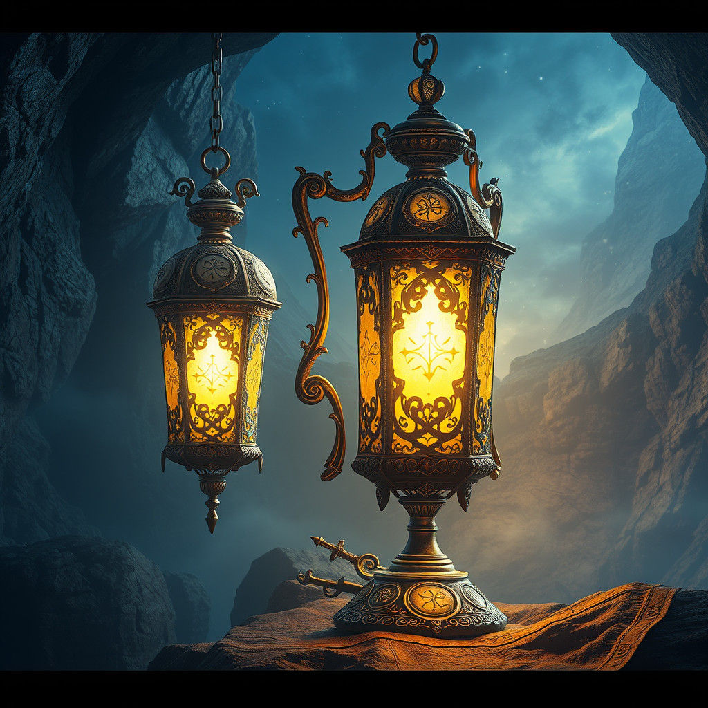 Mystical Lamps with Ornate Filigree, Fantasy Concept Art