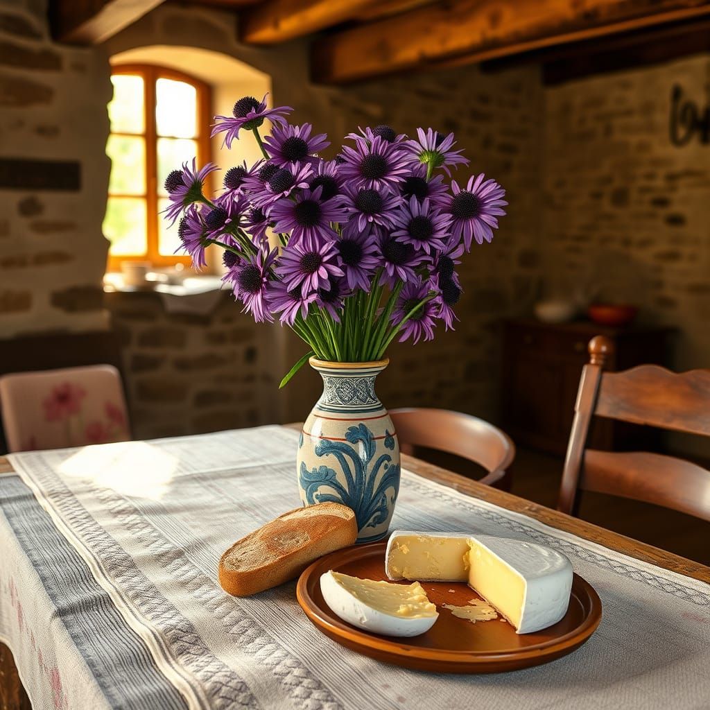 Rustic French Countryside Still Life with Echinacea Bouquet
