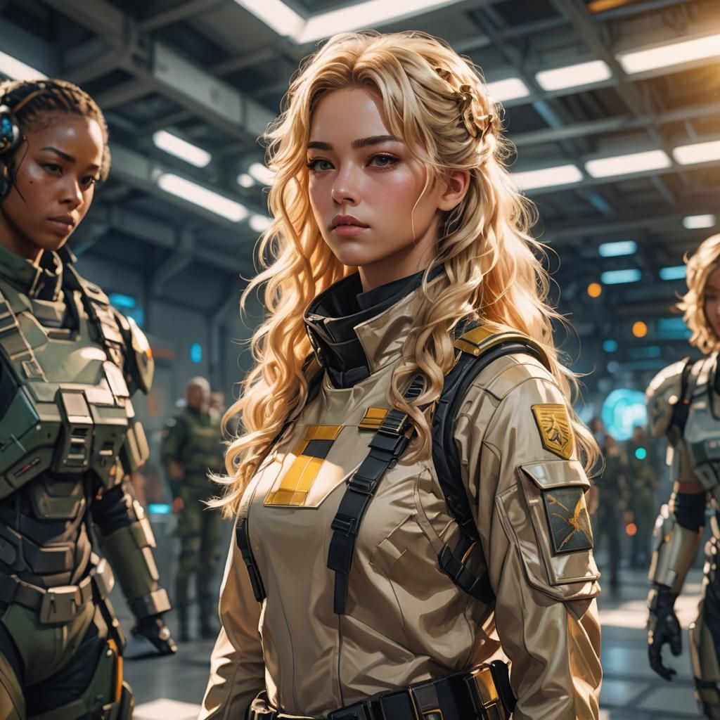 Anime Soldier Girl in Futuristic Military Base