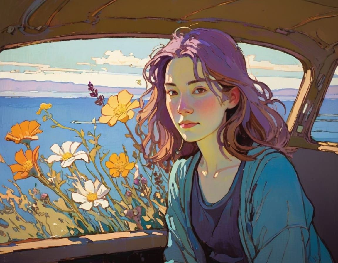 Wildflowers by the Seaside in Vibrant Colors