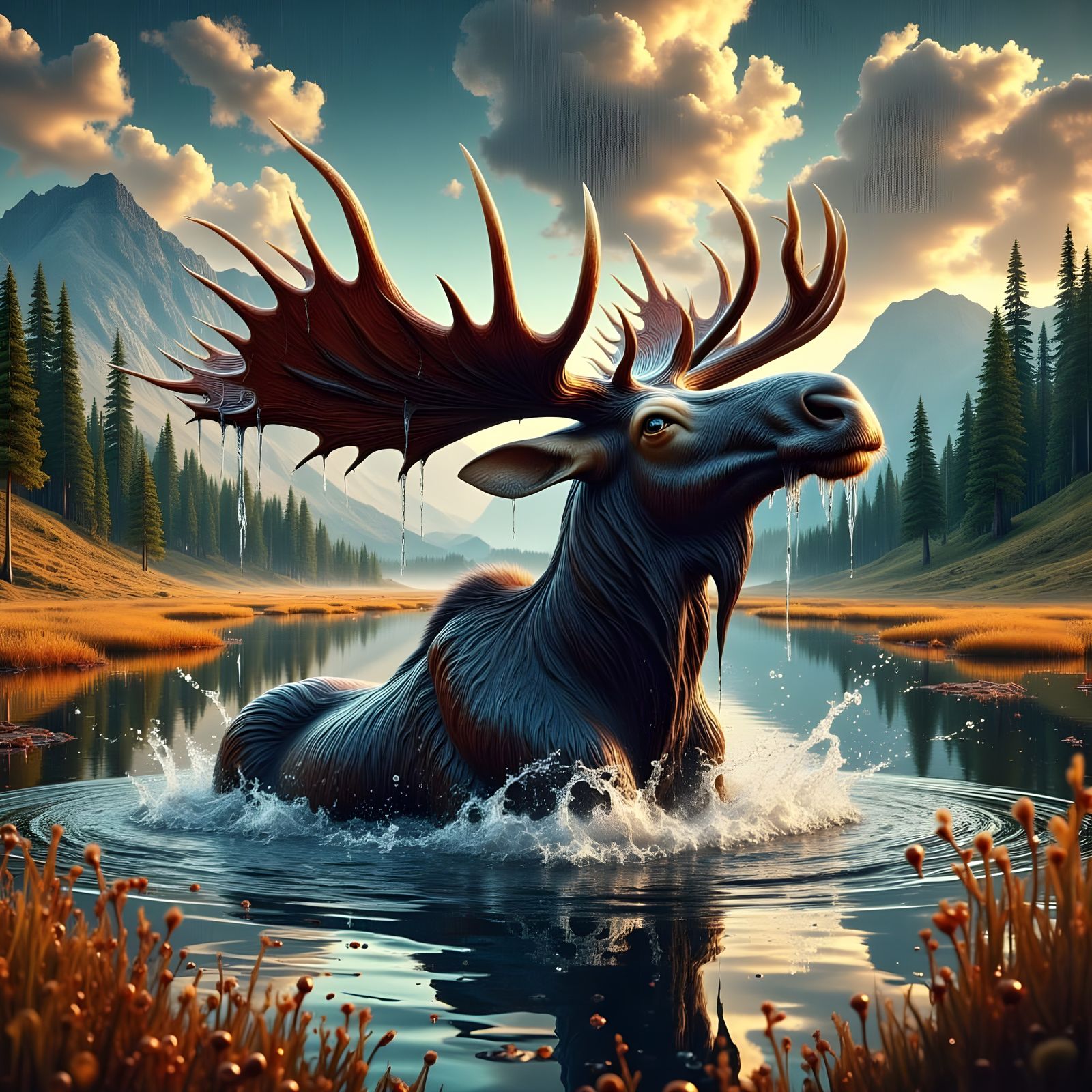 Majestic Moose Emerges From Autumn Marsh