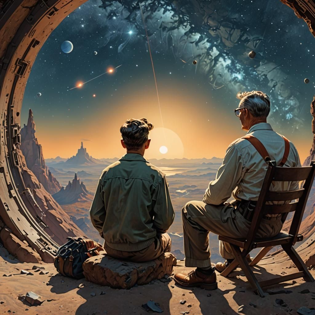 Nostalgic Space Scene in Norman Rockwell Style