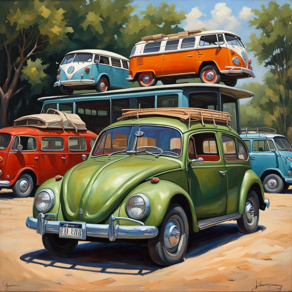 Volkswagen Beetle Minibus Hybrid in Oil Paint