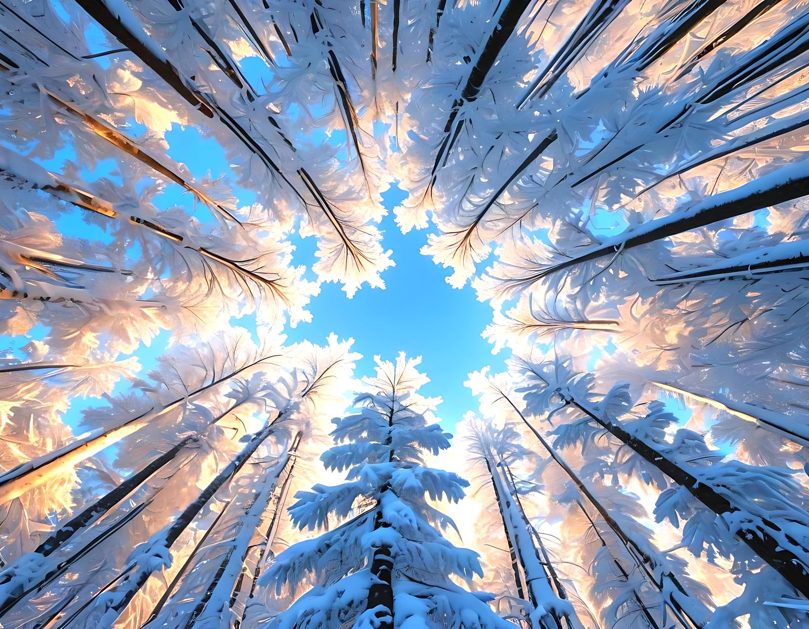 Snowy Fractal Forest in Dawn Light