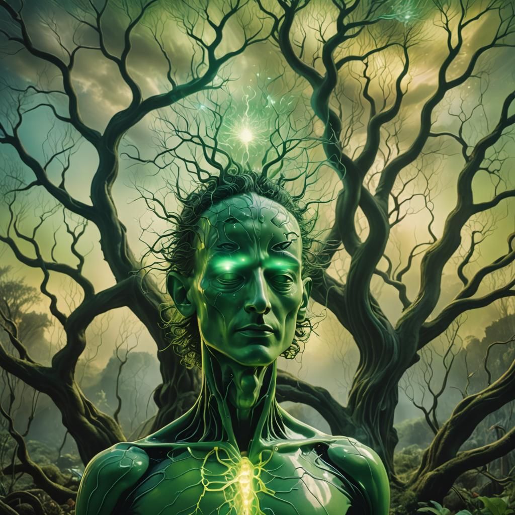 Vibrant Human Form in Serene Landscape