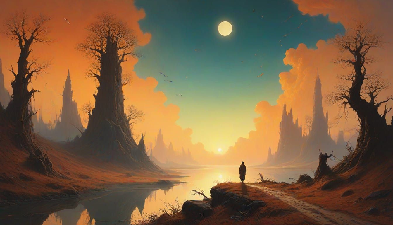 Surreal Fantasy Realm in Warm Golden Light