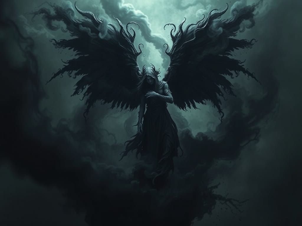 Dark Fantasy Fallen Angel in Mists