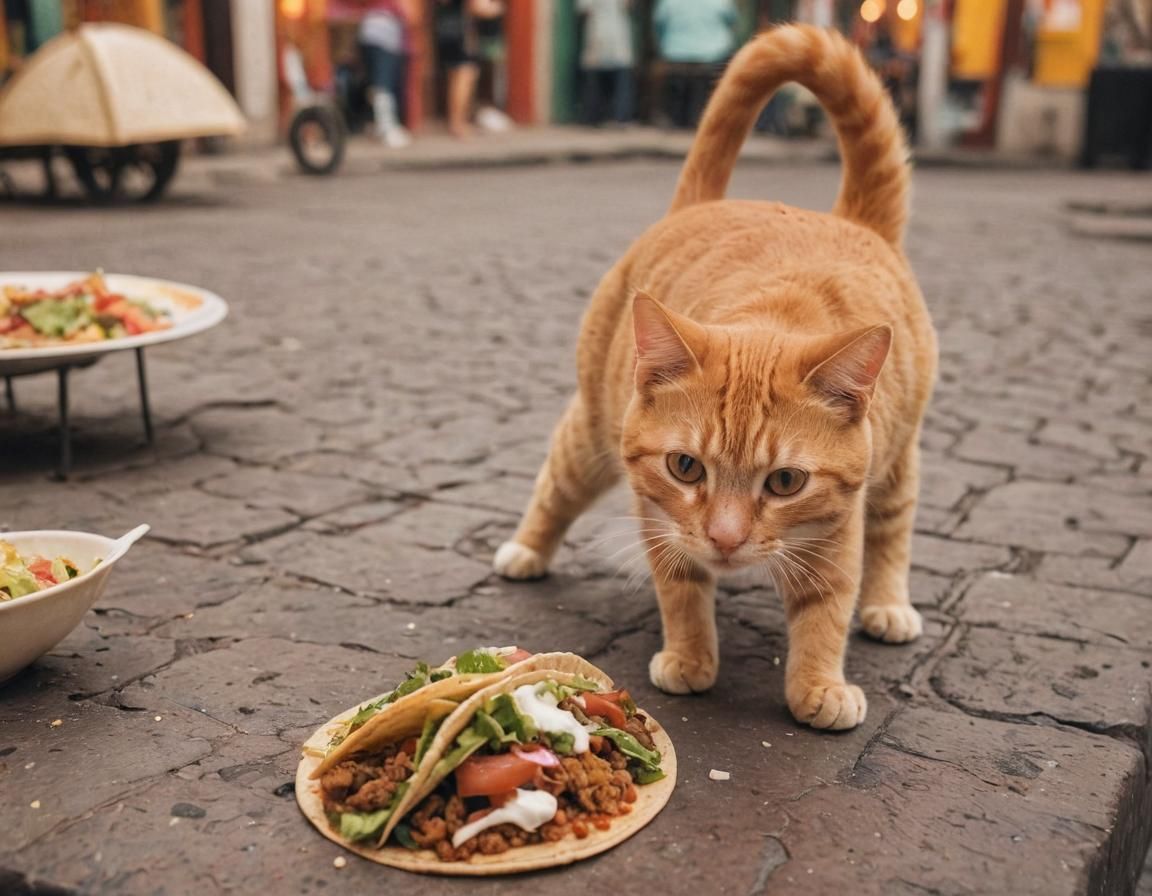 Orange Cat Reaching for Taco in Mexico City