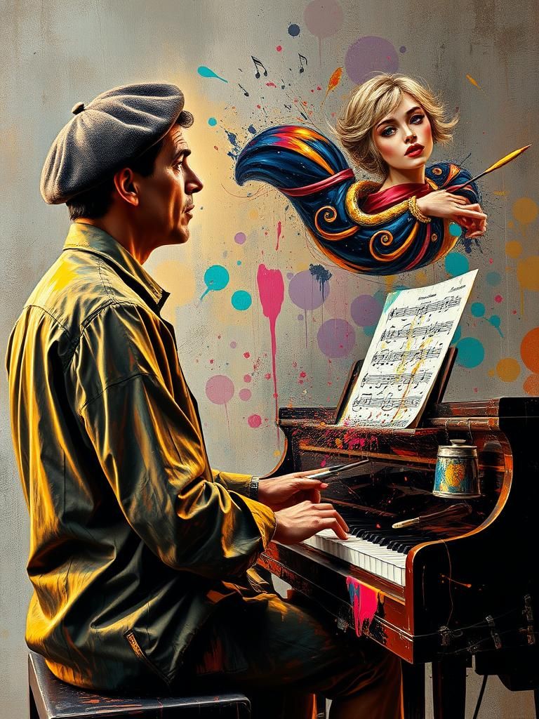 Painter Creates Pianist with Fractal Patterns as Oil Paintin...