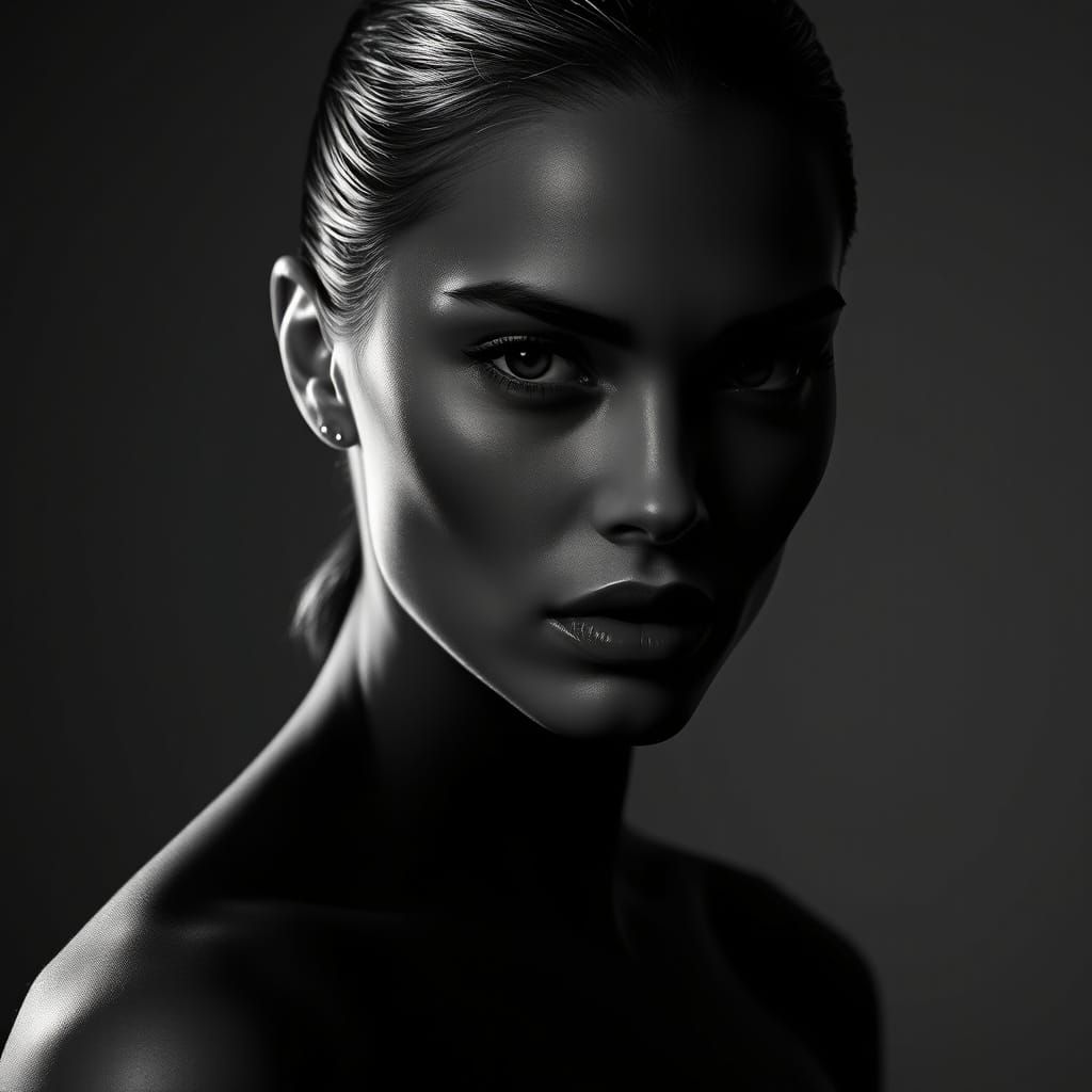 Hauntingly Beautiful Supermodel in B&W Digital Painting