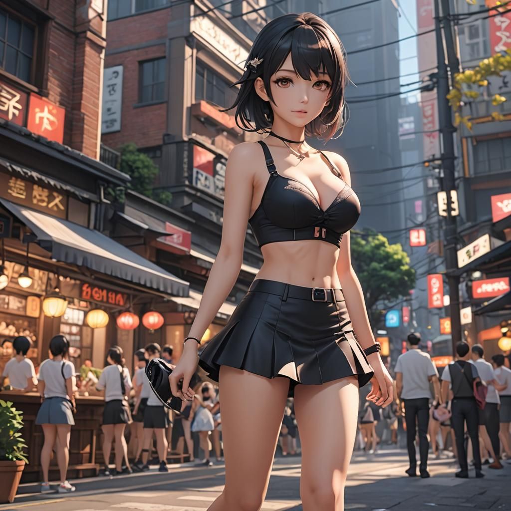 Anime Girl in Short Skirt: 3D Digital Art