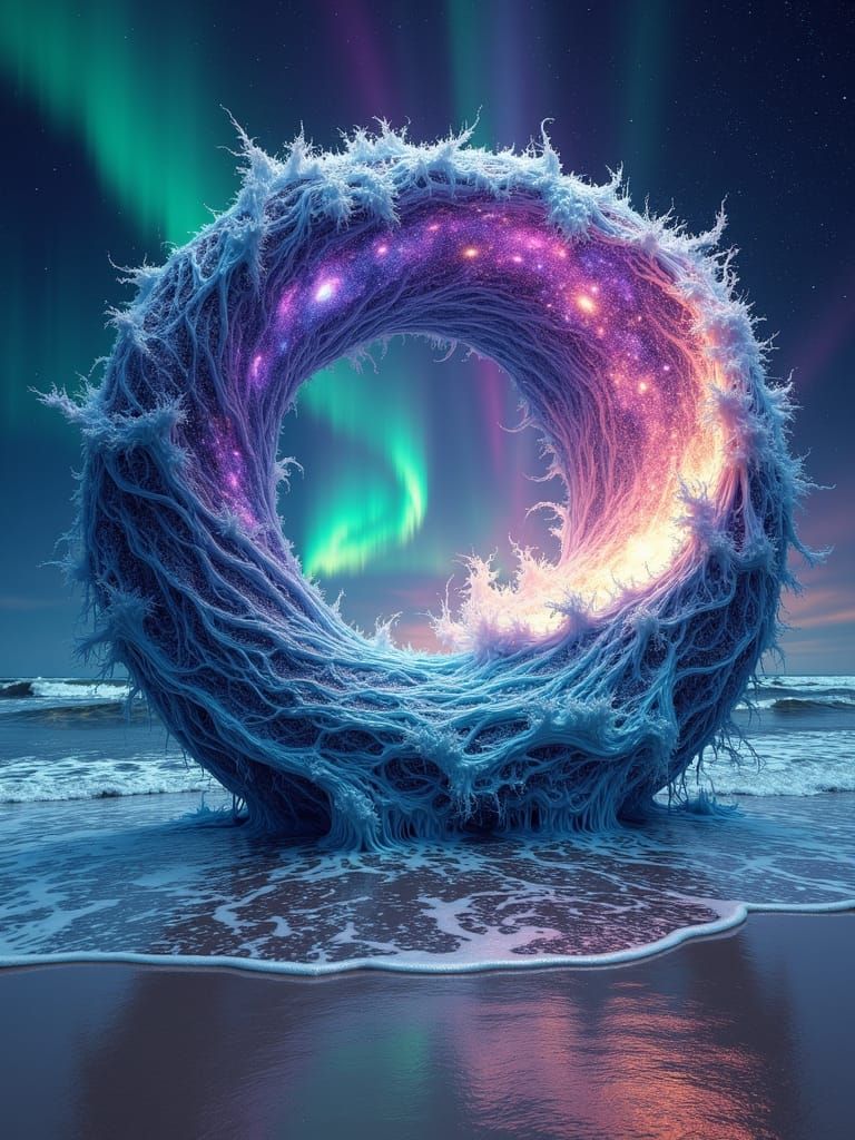 Yin Yang: Ocean and Galaxy Double Exposure